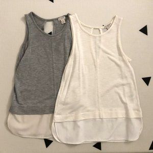 J. Crew Women's Size PXXS Drapey Tank Top With Silky Hem, Set of 2, White Gray